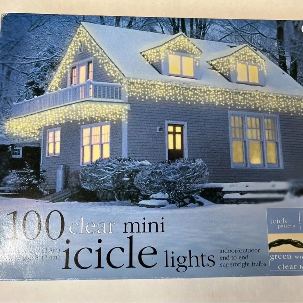 4 NEW Boxes of 100 Clear Mini Icicle Lights Cord length 8'